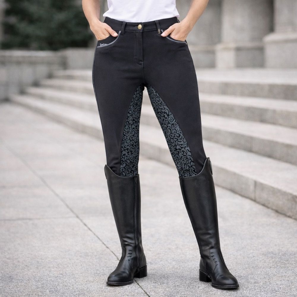 Black Horse Full Seat Silicone Cotton Blend Riding Breeches